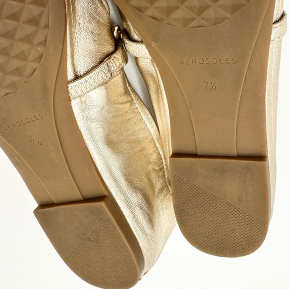 Aerosoles Ramen Soft Gold Metallic Leather Ballet Flats Chunky Chain - Picture 10 of 10